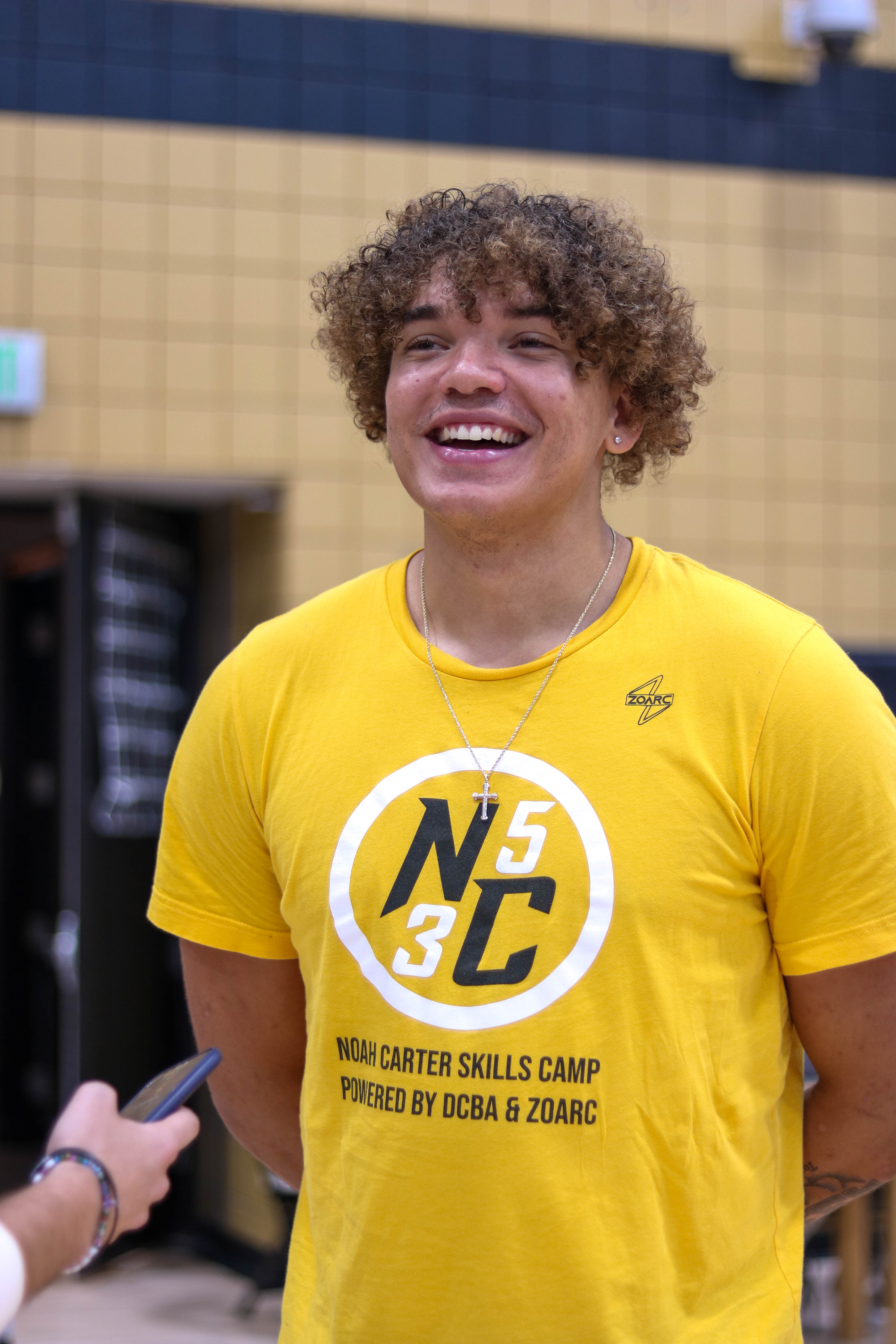 Oct. 16, 2023: Missouri forward Noah Carter answers questions from reporters at Missouri men’s basketball Media Day at Mizzou Arena.